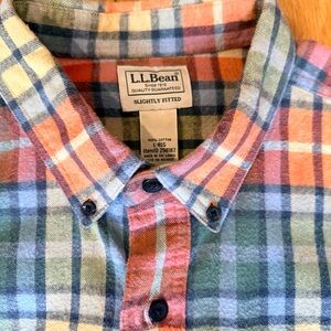 L.L. Bean Men's Plaid Shirt in Blue, Orange, and Green